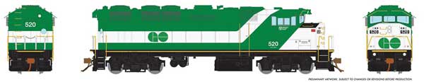 Rapido Trains GMD F59PH - Standard DC -- GO Transit #535 (As-Delivered; green, white) - RPI19004