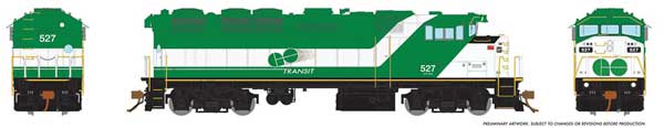 Rapido Trains GMD F59PH - Standard DC -- GO Transit 527 (green, white, Special Logo) - RPI19009