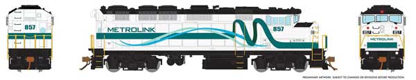 Rapido Trains GMD F59PH - LokSound and DCC -- Metrolink 853 (Ribbon Scheme, white, Teal) - RPI19519
