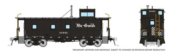 Rapido Trains HO D&RGW End-Cupola Steel Caboose Postwar Modifications - Ready to Run -- Denver & Rio Grande Western #01446 (black, white, Flying Grande)