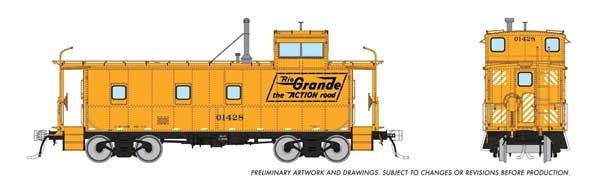 Rapido Trains HO D&RGW End-Cupola Steel Caboose Postwar Modifications - Ready to Run -- Denver & Rio Grande Western #01468 (Aspen Gold, black, Action Road Logo)