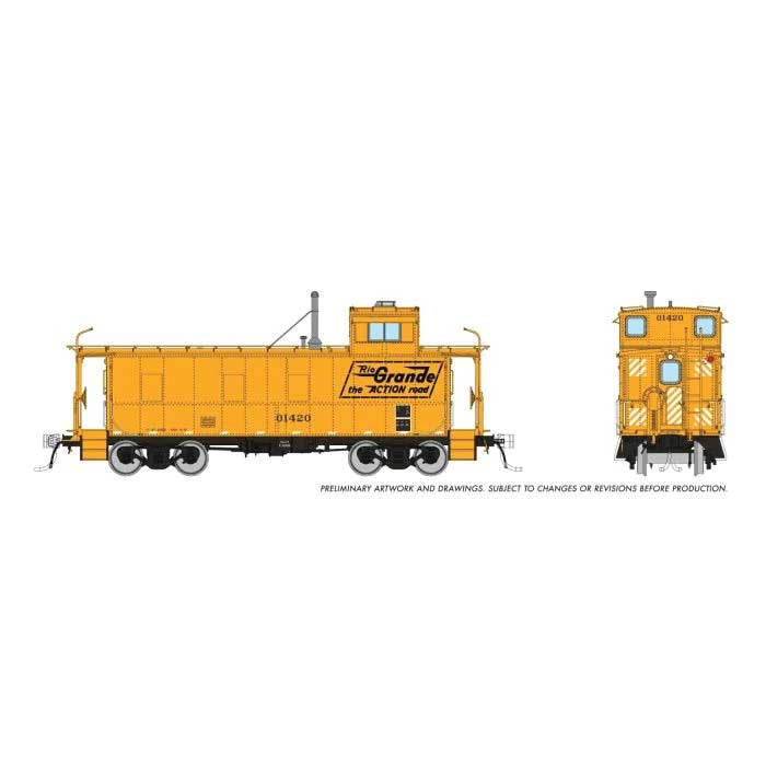 Rapido Trains HO D&RGW End-Cupola Steel Caboose Late Modifications - Ready to Run -- Denver & Rio Grande Western #01431 (Aspen Gold, black, Action Road Logo)