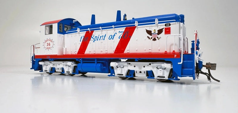 Rapido HO EMD SW9 - Sound and DCC -- Cambria & Indiana #36 (Bicentennial, white, red, blue)