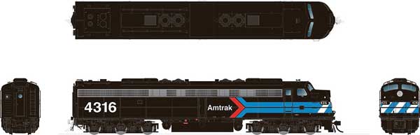 Rapido Trains EMD E8A - Sound and DCC -- Amtrak 4316 (Limited Run, Early black, blue, white, red) - RPI28599
