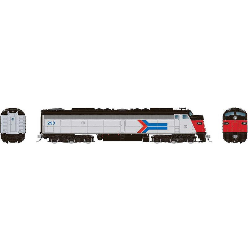 Rapido Trains HO Rebuilt EMD E8A with Head-End Power HEP - LokSound & DCC -- Amtrak #497 (Phase I; silver, red, blue, white, black; Large Arrow Logo)