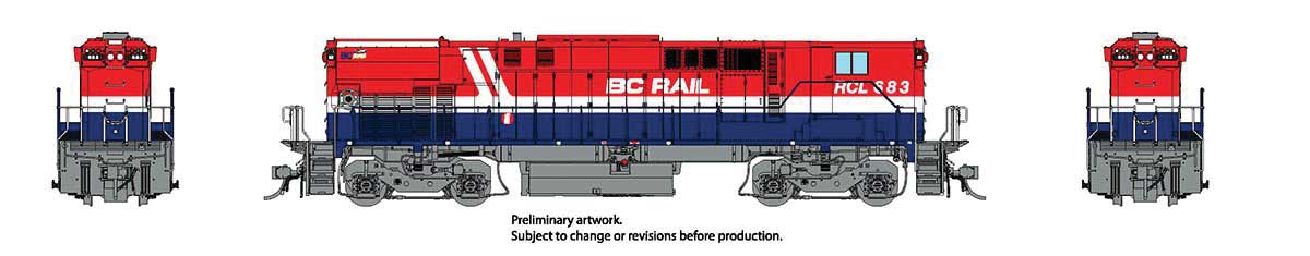 HO Montreal Locomotive Works MLW M420B - M420B Set - Sound & DCC -- British Columbia Railway #RCL683, RCL685 (Hockey Stick, red, white, blue)