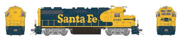 Rapido HO EMD GP38 Low Nose - Sound and DCC -- Santa Fe #2346 (Warbonnet, No Class Lights, blue, yellow)