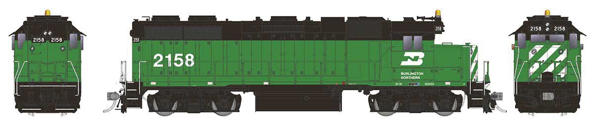 EMD GP38 Low Nose - Sound and DCC -- Burlington Northern #2185 (Cascade Green, black, white)