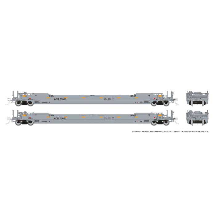 Rapido HO Gunderson 53' Husky Stack Well Car 2-Pack - Ready to Run -- Arkansas-Oklahoma AOK (gray)