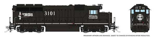 Rapido Trains HO EMD GP40 - LokSound and DCC -- Illinois Central #3101 (Mid-1990s, black, white)