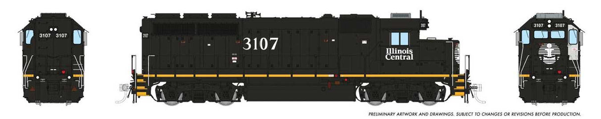 Rapido Trains HO EMD GP40R - ESU LokSound and DCC -- Illinois Central #3107 (black, white, yellow frame stripe)
