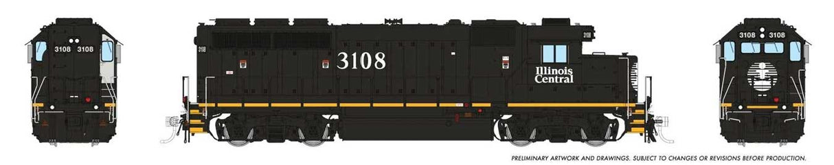 Rapido Trains HO EMD GP40R - ESU LokSound and DCC -- Illinois Central #3108 (black, white, yellow frame stripe)