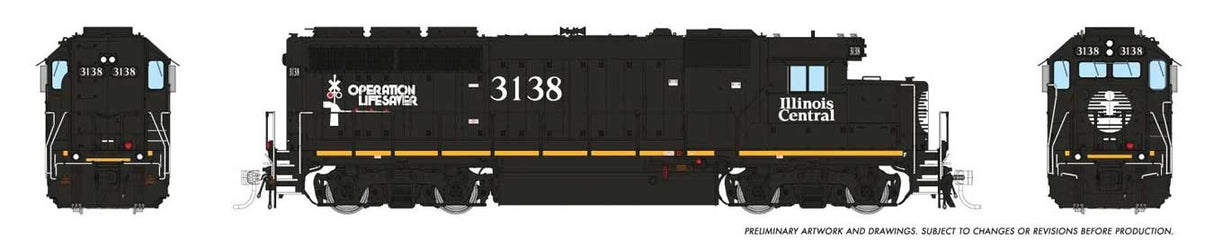 Rapido Trains HO EMD GP40R - ESU LokSound and DCC -- Illinois Central #3138 (black, white, yellow frame stripe)