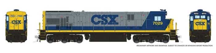 Rapido Trains HO GE C30-7 - ESU LokSound and DCC -- CSX #7029 (YN2 Scheme, gray, blue, yellow)
