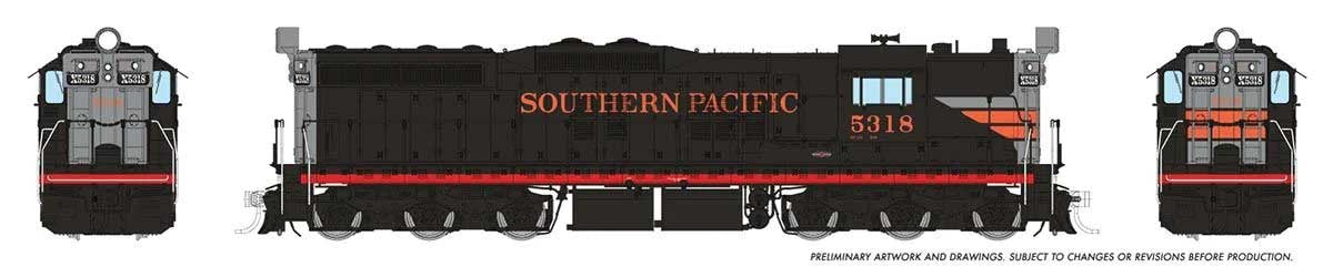Rapido Trains HO EMD SD7 High Nose - ESU LokSound and DCC -- Southern Pacific #5318 (Black Widow, black, silver, orange, red)