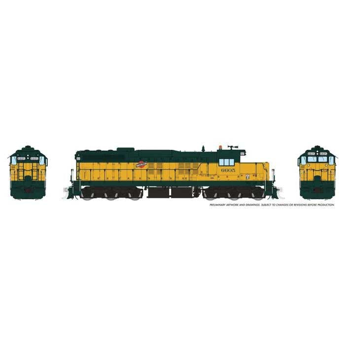 Rapido Trains HO EMD SD9 Low Nose - ESU LokSound and DCC -- Chicago & North Western #6605 (yellow, green)