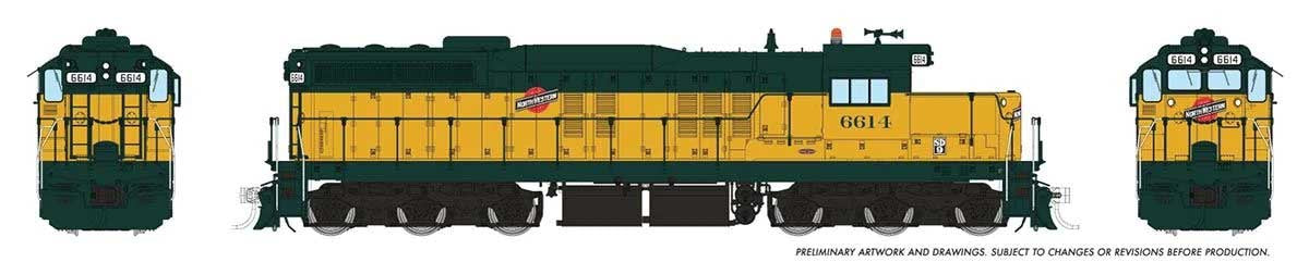 Rapido Trains HO EMD SD9 Low Nose - ESU LokSound and DCC -- Chicago & North Western #6614 (yellow, green)