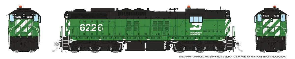 Rapido Trains HO EMD SD9 High Nose - ESU LokSound and DCC -- Burlington Northern #6226 (Cascade Green, black, white)