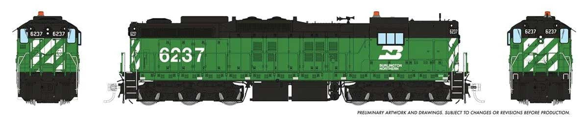 Rapido Trains HO EMD SD9 High Nose - ESU LokSound and DCC -- Burlington Northern #6237 (Cascade Green, black, white)