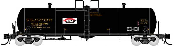 Rapido Trains N Scale Procor GP20 20,000-Gallon Tank Car - Ready to Run -- Rapido Trains N Scale Procor Ltd. UTLX 1 (As Delivered, black, yellow, Split P Logo) (Random Road #) - RPI535001A