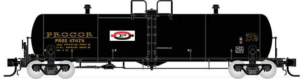 Rapido Trains N Scale Procor GP20 20,000-Gallon Tank Car 6-Pack - Ready to Run -- Rapido Trains N Scale Procor Ltd. PROX Set 1 (As Delivered, black, yellow, Split P Logo) - RPI535003