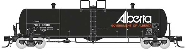 Rapido Trains N Scale Procor GP20 20,000-Gallon Tank Car 6-Pack - Ready to Run -- Government of Alberta PROX Set 2 (Later, black, white, yellow) - RPI535010