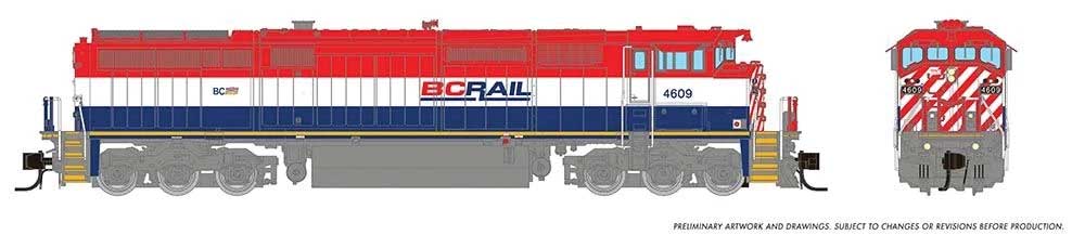 Rapido N-Scale GE Dash 8-40CM - Sound and DCC -- British Columbia Railway #4621 (red, white, blue, yellow Frame Stripe)
