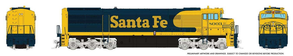 Rapido Trains 55010 GE U30CG No Steam Generator - Standard DC -- Santa Fe #8003 (Warbonnet, blue, yellow, Large Logo)