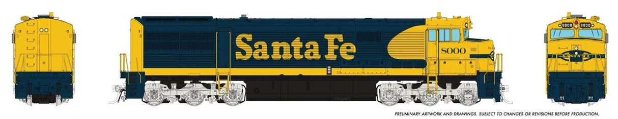 Rapido Trains 55512 GE U30CG No Steam Generator - Sound and DCC -- Santa Fe #8000 (Warbonnet, blue, yellow, Small Logo)