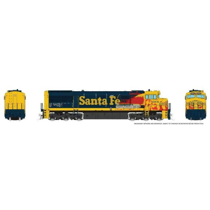 Rapido Trains 55015 GE U30CG No Steam Generator - Standard DC -- Santa Fe #8001 (Weathered, Warbonnet, blue, yellow, Large Logo)