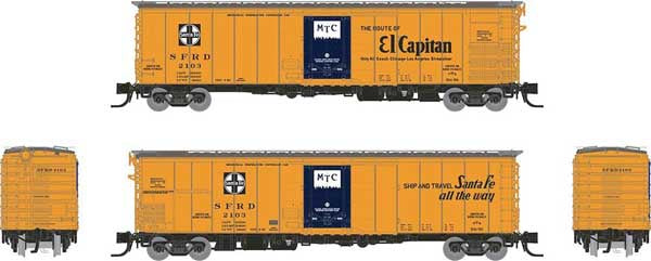 Rapido Trains N Scale Class RR-56 Mechanical Reefer - Ready to Run -- Santa Fe (Single Car) (orange, blue, black, El Capitan Slogan)