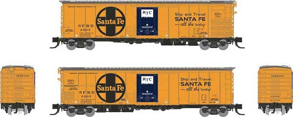 Rapido Trains N Scale Class RR-56 Mechanical Reefer - Ready to Run -- Santa Fe #1 (Single Car) (orange, blue, black, Ship and Travel Slogan)