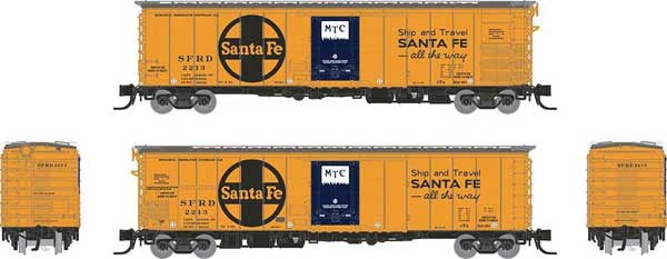 Rapido Trains N Scale Class RR-56 Mechanical Reefer - Ready to Run -- Santa Fe #2 (Single Car)(orange, blue, black, Ship and Travel Slogan, Large Logo)