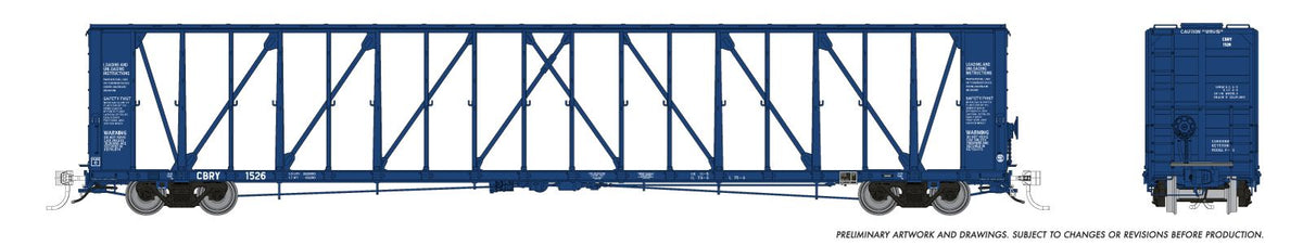 Rapido N NSC 73' Centerbeam Flatcar 6-Pack - Ready to Run -- Copper Basin CBRY (1995 Scheme, blue)