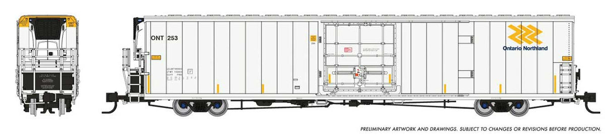 Rapido Trains N Greenbrier 7780 Cubic Foot Reefer 3-Pack - Ready to Run -- Ontario Northland #253, 254, 255 (white, yellow, blue)