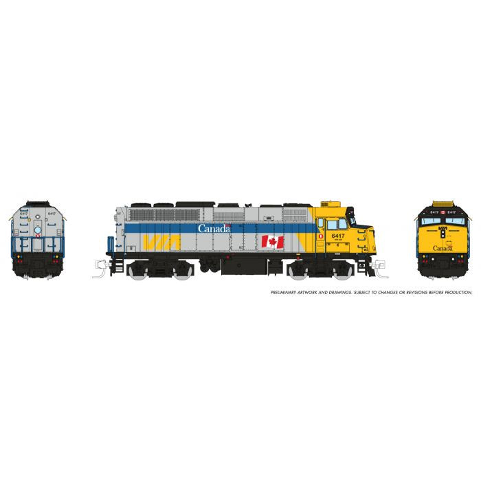 Rapido Trains N GMD F40PH-2D - Sound and DCC -- VIA Rail Canada #6433 (Canada Scheme, gray, blue, yellow)