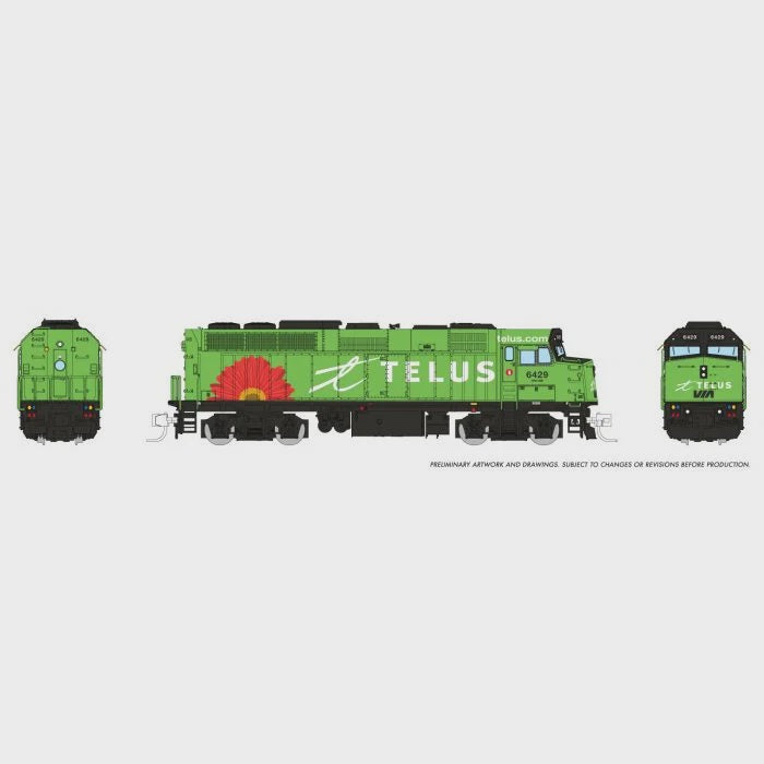 Rapido Trains N GMD F40PH-2D - Sound and DCC -- VIA Rail Canada #6429 (Telus Scheme, green, red, white)