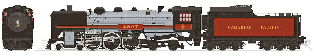 Rapido HO Class H1a 4-6-4 Hudson - Sound and DCC -- Canadian Pacific #2807 (bright maroon, gray, black, Beaver Shield)