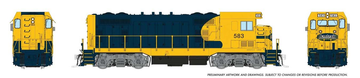 Rapido Trains HO Santa Fe CF7 w/Square Cab - Sound and DCC -- Amtrak #583 (Ex-ATSF, Patched, Warbonnet, blue, yellow)