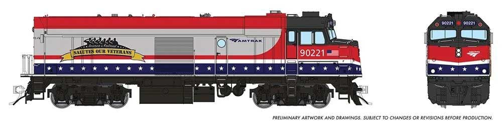 Rapido Trains HO Amtrak NPCU Cabbage Cab Car - Sound and DCC -- Amtrak #90221 (Veterans Salute Commemorative, silver, red, blue, white)