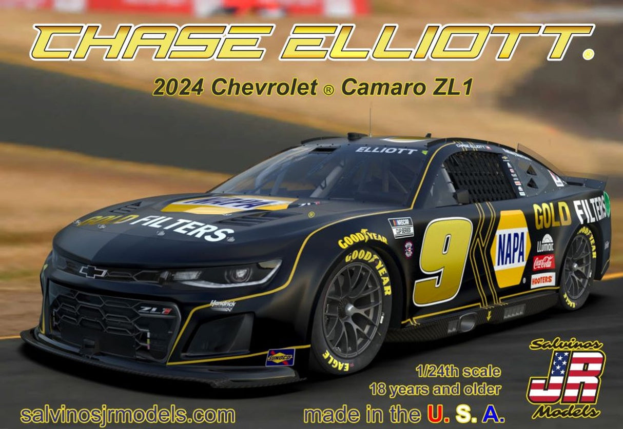 1/24 Chase Elliott 2024 Nascar Camaro ZL1 Race Car napa Gold