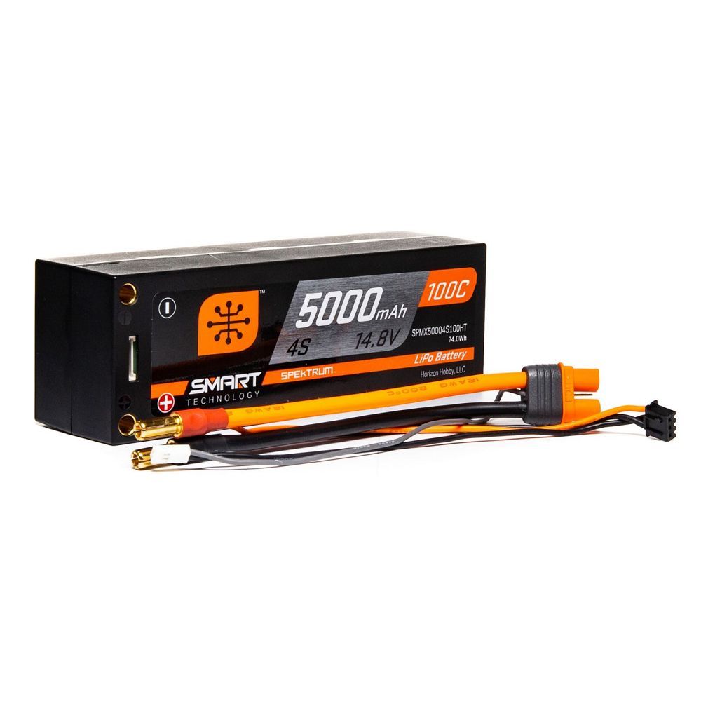 Spektrum 5000mAh 4S 14.8V 100C Smart LiPo Short; 5mm Tubes - SPMX50004S100HT