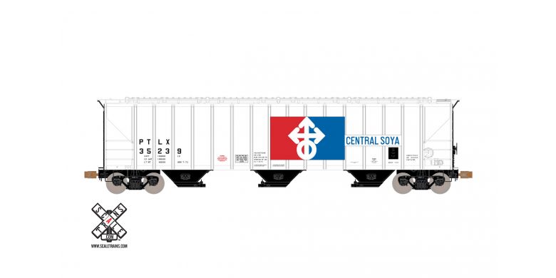 Scaletrains Operator HO Scale Pullman-Standard PS-2CD 4785cf Covered Hopper, Central Soya/PTLX (R3) 35244, 2 Years - SXT11086