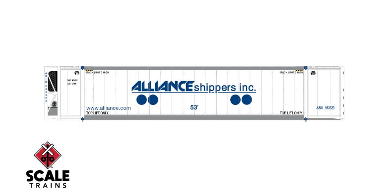 Operator HO Scale CIMC 53' Reefer Container w/sound, Alliance Shippers / 953531 /
