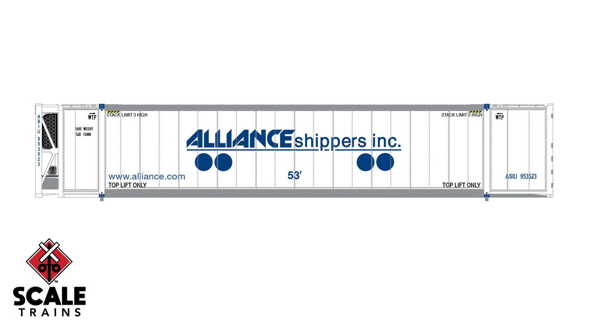 Operator N Scale CIMC 53' Reefer Container, Alliance Shippers / 953028, 953031, 953037 /