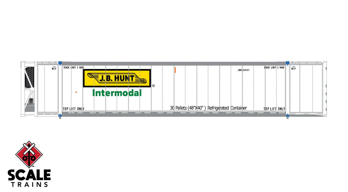Operator N Scale CIMC 53' Reefer Container, JB Hunt/JBRU / 569455, 569531, 569642 /