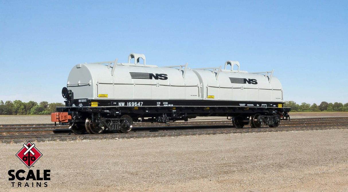 Rivet Counter N Scale Thrall 48' 2-Hood Coil Steel Car, Norfolk & Western/NS Gray Hoods / 169647 /