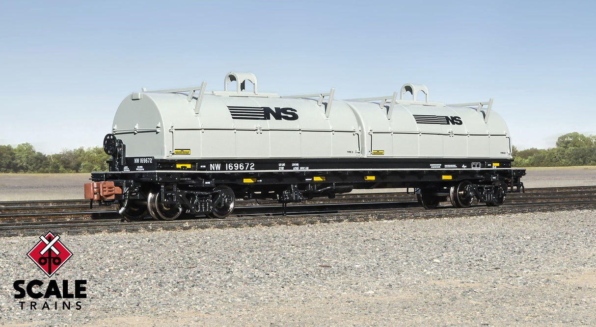 Rivet Counter N Scale Thrall 48' 2-Hood Coil Steel Car, Norfolk & Western/NS/Mismatched Gray Hoods / 169672 /