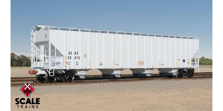 Rivet Counter HO Scale Pullman-Standard 5820 Covered Hopper, Americas Styrenics/ASOX/White/Conspicuity Stripes/ex-GOCX / 58628 /