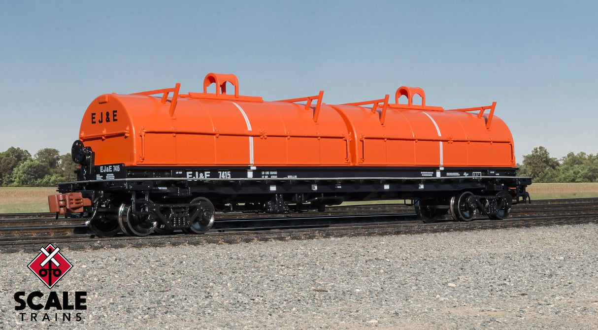 Scaletrains Rivet Counter N Scale Thrall 48' 2-Hood Coil Steel Car, Elgin Joliet & Eastern/Black Carbody/Orange Hoods #7415
